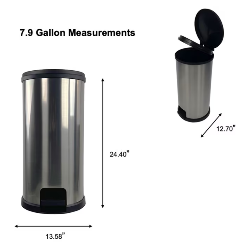 AEELLEEA-Kitchen Trash Can, 7.9 Gallon Plastic Step Garbage Bin with Lid, Silver