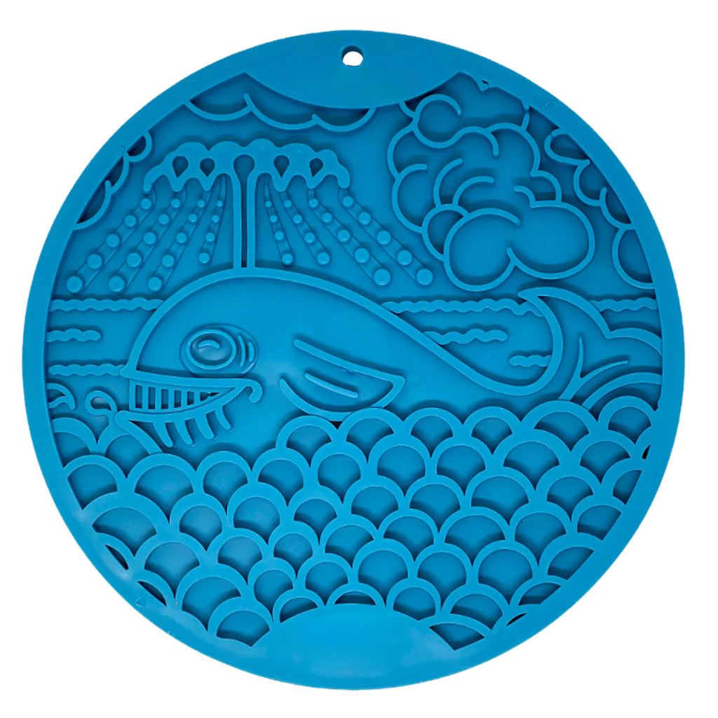 Whale Enrichment Lick Mat for Dogs with Suction Cups, Slow Feeder Treat Mat, Blue, 8" x 8"