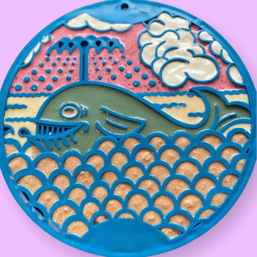 Whale Enrichment Lick Mat for Dogs with Suction Cups, Slow Feeder Treat Mat, Blue, 8" x 8"