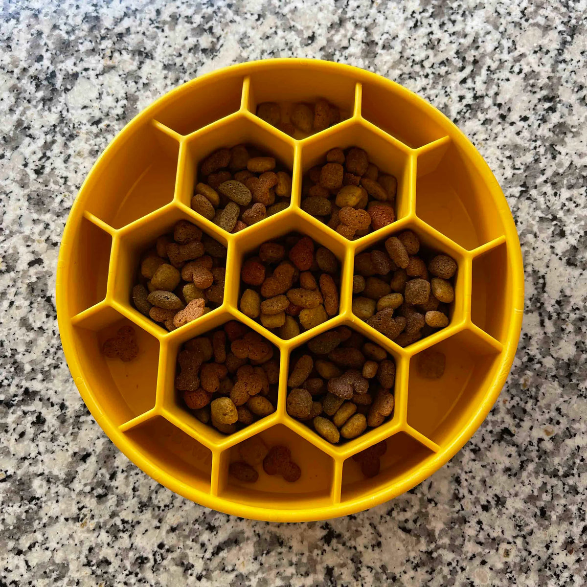 Honeycomb Deep Slow Feeder Dog Bowl, 4-Cup Enrichment Puzzle Bowl, Yellow, 8" x 8" x 2"