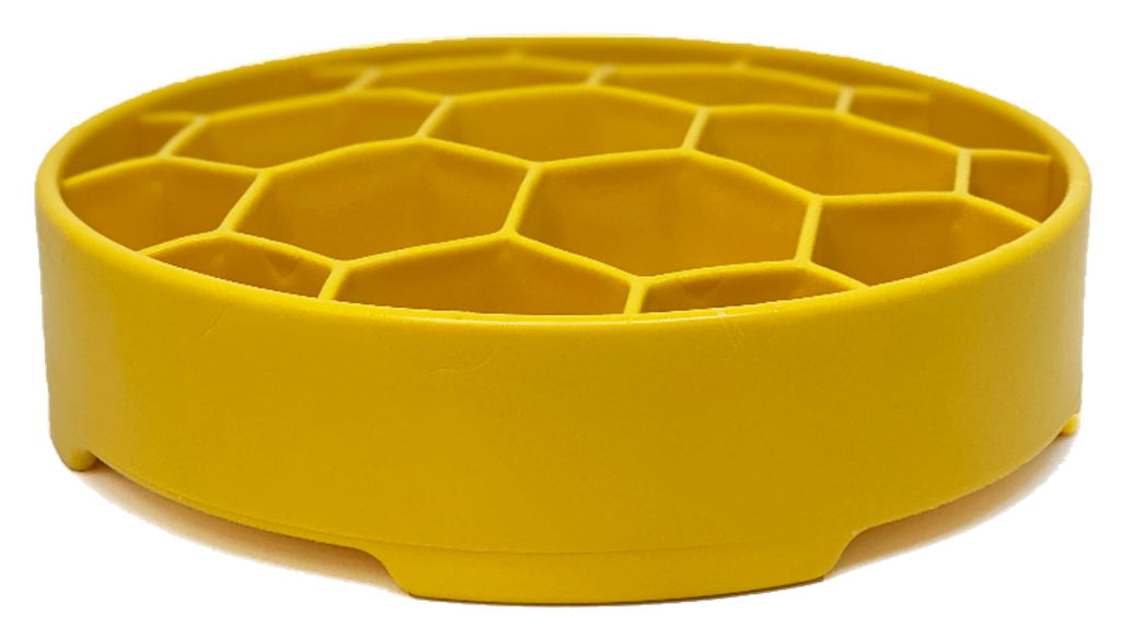 Honeycomb Deep Slow Feeder Dog Bowl, 4-Cup Enrichment Puzzle Bowl, Yellow, 8" x 8" x 2"