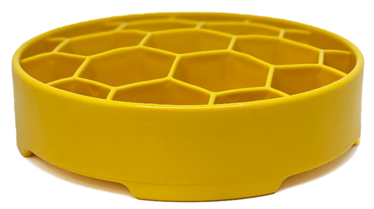 Honeycomb Deep Slow Feeder Dog Bowl, 4-Cup Enrichment Puzzle Bowl, Yellow, 8" x 8" x 2"