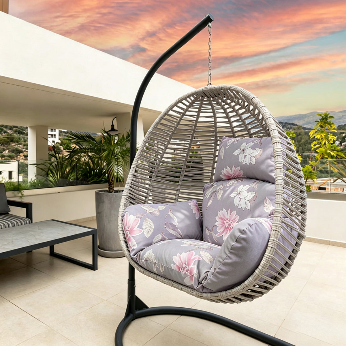 Hanging Egg Chair Cushion with Head Pillow, Thick Hollow Cotton Replacement Pad, Removable Washable Polyester Cover for Indoor Outdoor Wicker Swing Chair