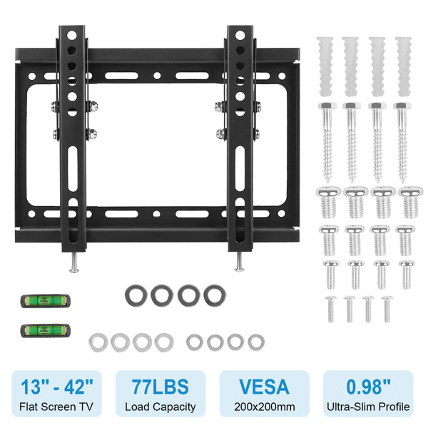 TV Wall Mount Bracket with Tilt, 13-42 Inch Universal Slim Flat Screen TV Mount for VESA 200x200mm, Heavy Duty 77 lbs for LED LCD Plasma in Bedroom
