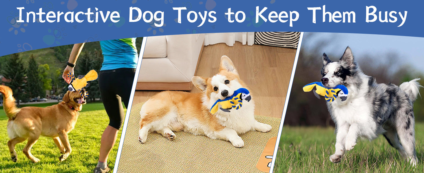 Squeaky Parrot Dog Toy with Rope Wings, Tug of War & Chew Interactive Plush Bird Toy for Small Medium Dogs, Indoor Puppy Play
