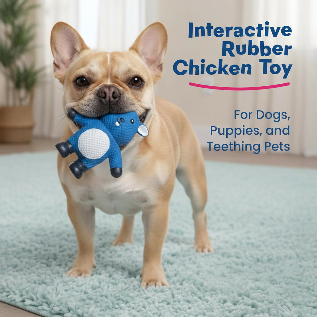 My Pet & Me - Squeaky Dog Toys for Light to Moderate Chewers - Fun Latex Toys for Puppies, Teething, and Gentle Play - Interactive Fetch and Chew Toy with Squeaker (Blue Mouse, 4.3 Inch)