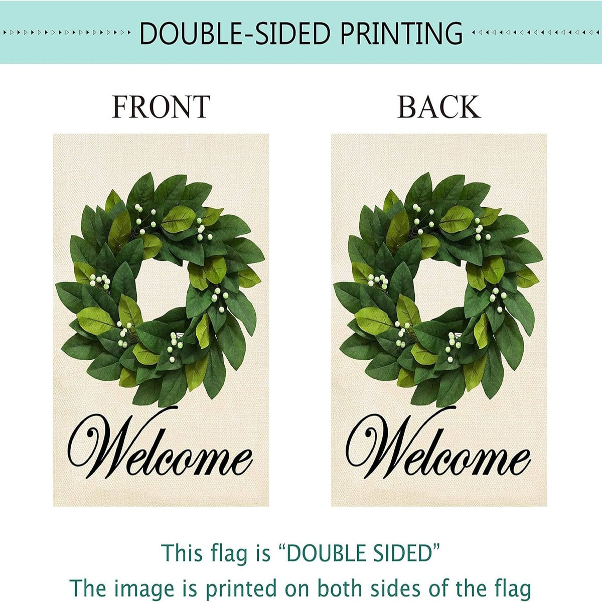 Magnolia Leaves Wreath Welcome Garden Flag, Vertical Double Sided Burlap Small Yard Flag, Farmhouse Spring Summer Seasonal Outdoor Lawn Decor Flag