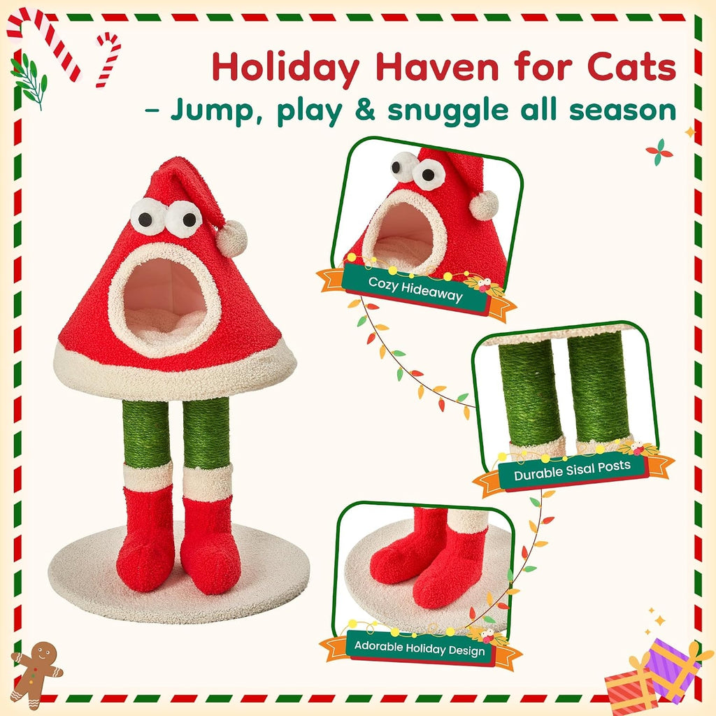 Cat Tree Tower for Indoor Cats, Multi-Functional Cute Cat Tree with Scratching Posts and Cozy Cat Bed, Small to Large Cat Tower, Red