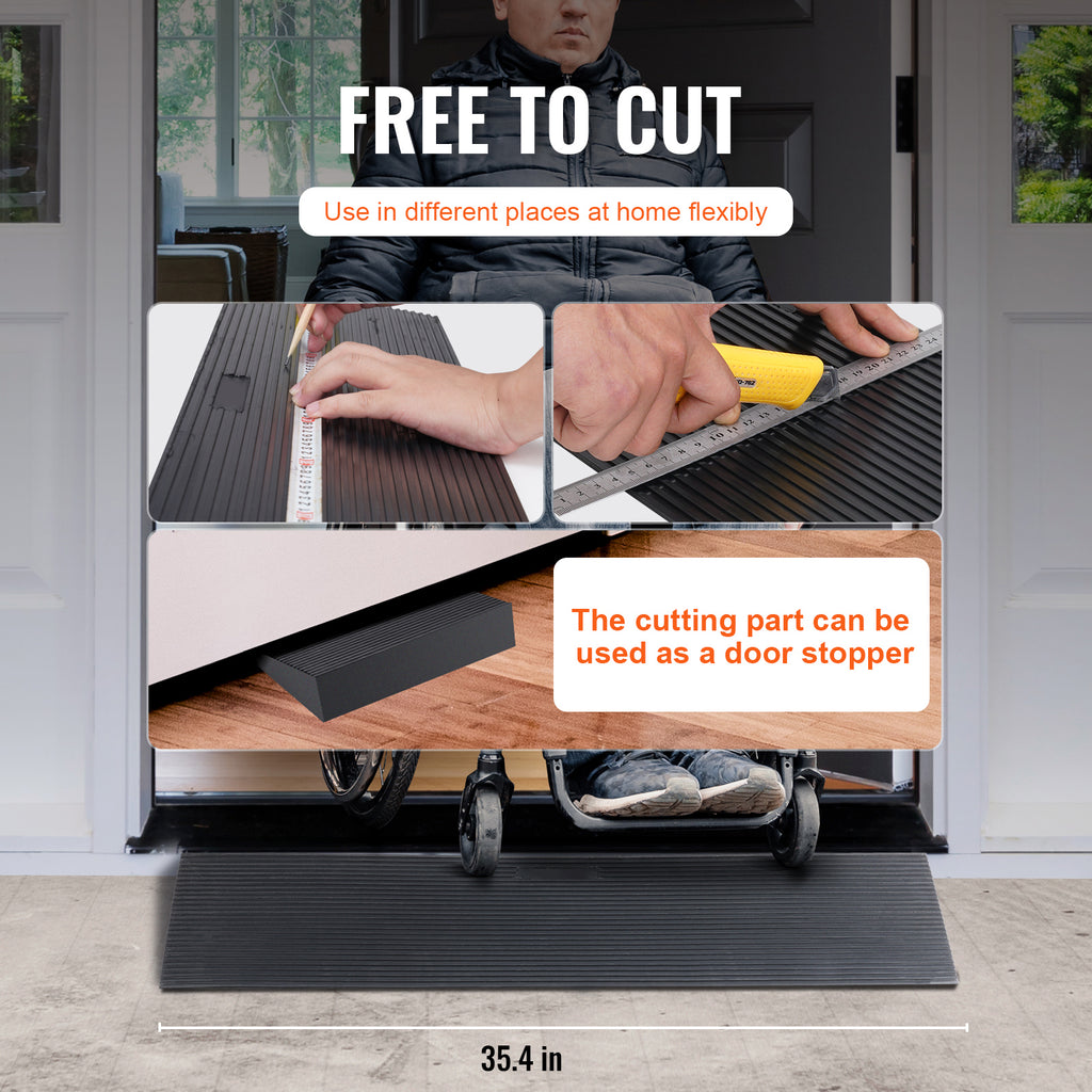 .2" Rise Cuttable Threshold Ramp for Doorways, 35.4" Wide Natural Rubber Wheelchair Ramp, Non-Slip Wheelchair Ramp for Home & Groceries