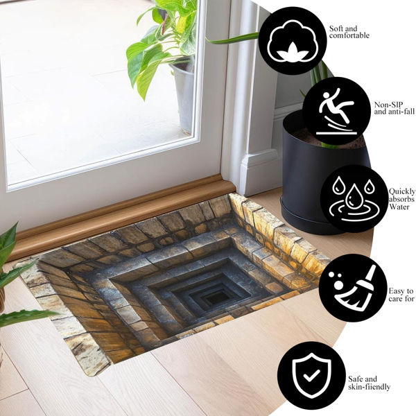 AEELLEEA 3D Optical Illusion Door Mat, Non-Slip Absorbent Indoor Entryway Rug, Stone Pit Design
