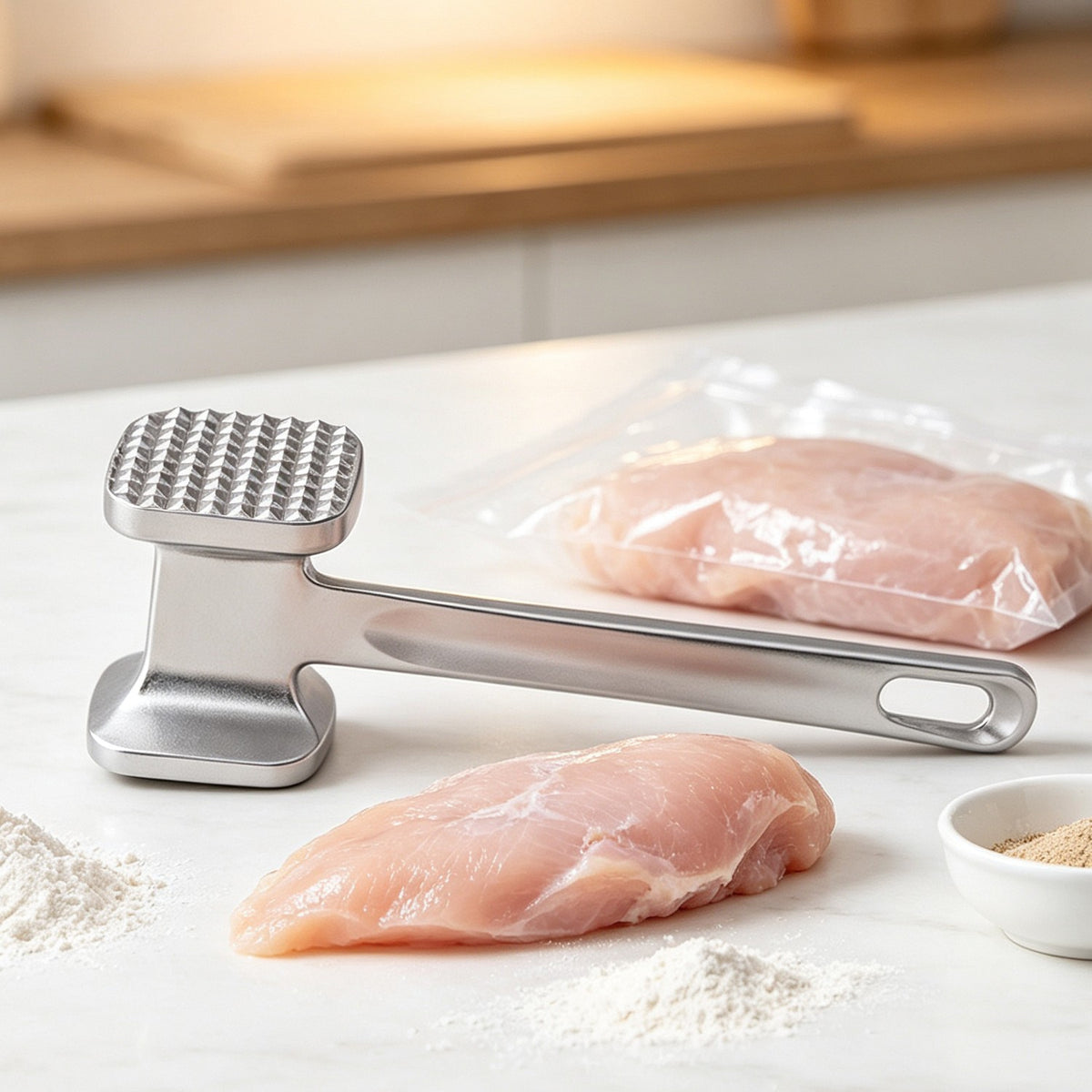 AEELLEEA-Double Sided Meat Tenderizer Hammer, Aluminum Alloy Kitchen Meat Pounder for Steak Pork Chicken, Dual Function Flatten & Tenderize Meat Tool