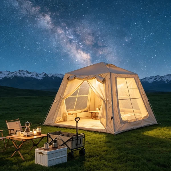 Aeelleea Inflatable Camping Tent with Canopy, 2-3 Person 4 Season Waterproof Oxford Glamping Tent, Blow Up Tent with Hand Pump Easy Setup