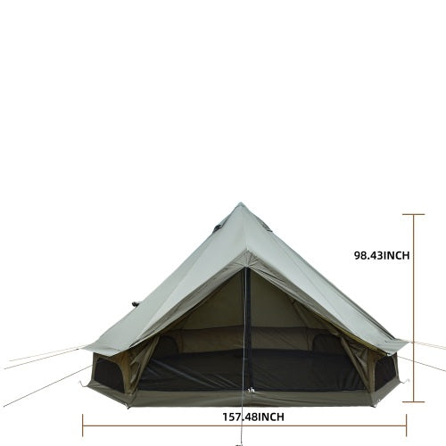 Pyramid Bell Tent 157.48x98.43 Inch, Olive Green Glamping Tent with Center Pole, Large Canvas Camping Tent for Family