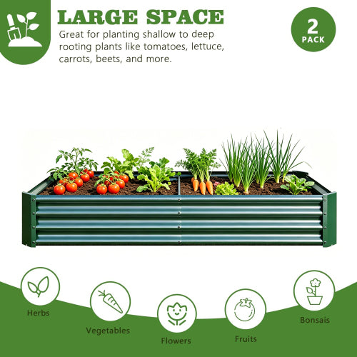 AEELLEEA 70.87 x 35.83 x 11.81 Inch Green Galvanized Metal Raised Garden Bed, 2 Pack Rectangular Outdoor Planter Box for Vegetables, Herbs & Flowers