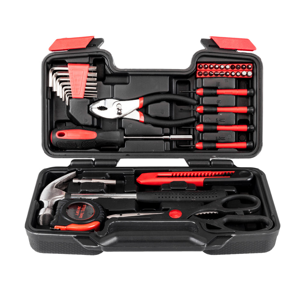 AEELLEEA-39 Piece Household Hand Tool Kit with Red Storage Case, Home Repair DIY Hand Tools Set with Hammer