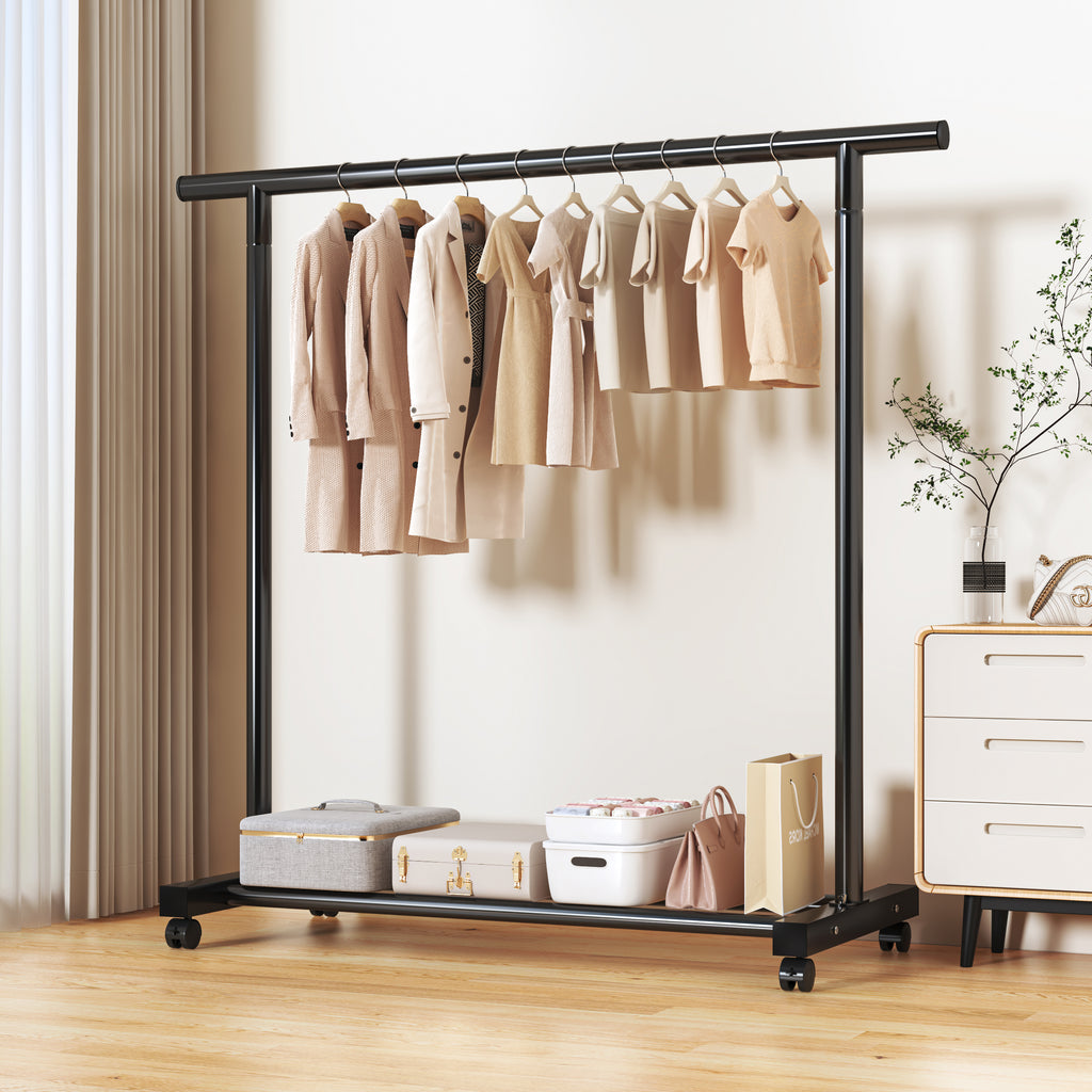 Coat Rack,Dress Up Storage, Freestanding Garment Organizer with Top Rod and Storage Bottom Shelf Space-Saving for Bedroom Home