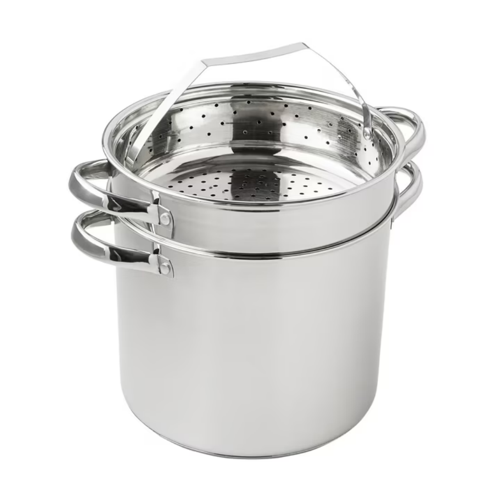 4-Piece Stainless Steel Stock Pot Set with Steamer Basket & Glass Lid, Large Capacity Pasta Pot with Stay Cool Handles for Home Cooking