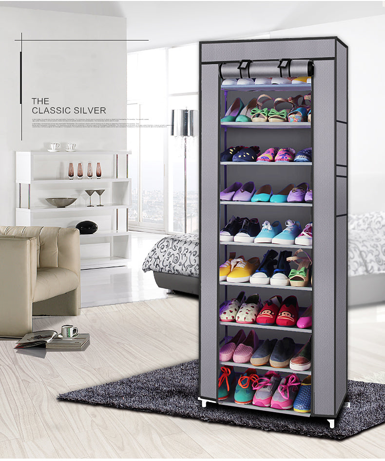 10 Tiers 9 Lattices Non‑Woven Fabric Shoe Rack Closet Storage Organizer Dustproof Shoe Cabinet for Entryway
