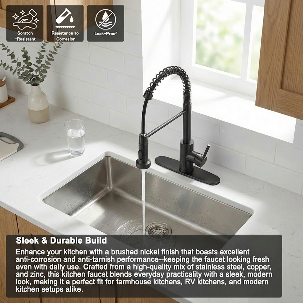 AEELLEEA Matte Black Pull Down Kitchen Faucet, Single Handle Spring Kitchen Sink Faucet with Dual Spray Modes, Deck Mount for Kitchen