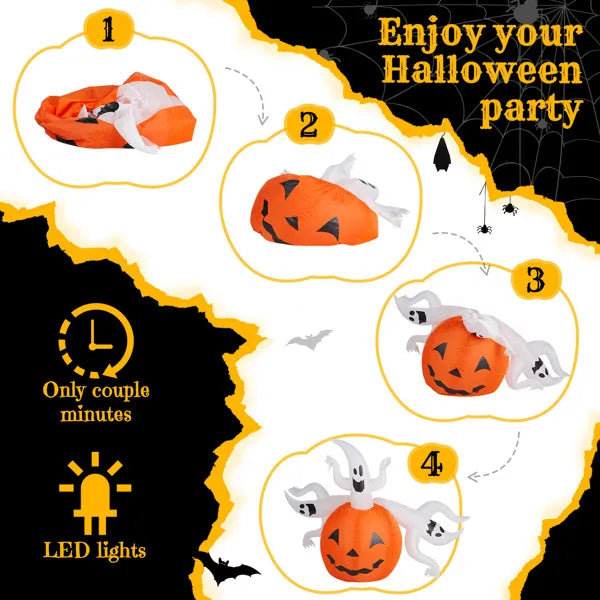 5.9 FT Halloween Inflatable Pumpkin Ghost with Built-in LED Lights, Scary Blow up Yard Decor for Lawn, Garden, Indoor Outdoor.