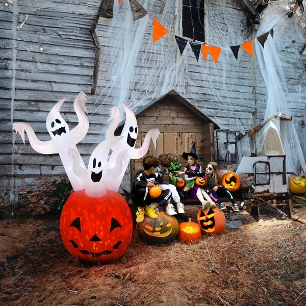 5.9 FT Halloween Inflatable Pumpkin Ghost with Built-in LED Lights, Scary Blow up Yard Decor for Lawn, Garden, Indoor Outdoor.
