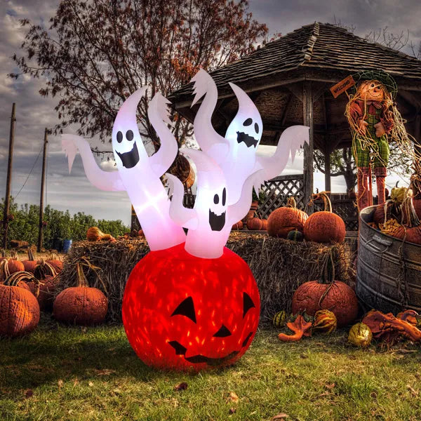 5.9 FT Halloween Inflatable Pumpkin Ghost with Built-in LED Lights, Scary Blow up Yard Decor for Lawn, Garden, Indoor Outdoor.
