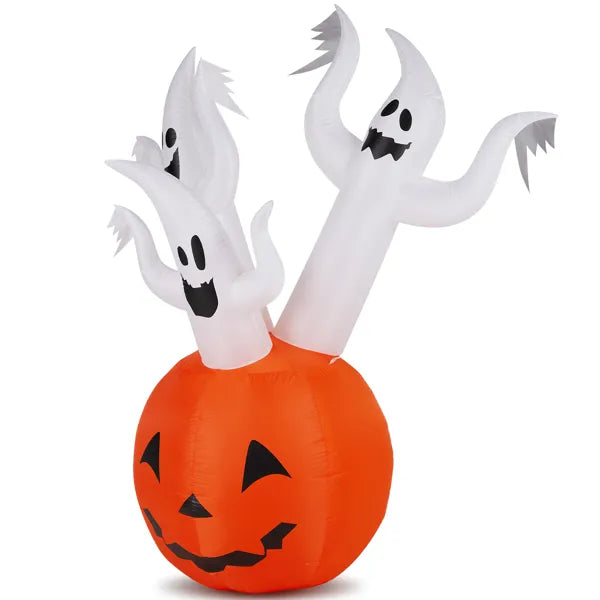 5.9 FT Halloween Inflatable Pumpkin Ghost with Built-in LED Lights, Scary Blow up Yard Decor for Lawn, Garden, Indoor Outdoor.