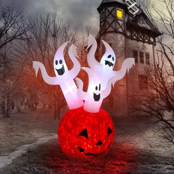 5.9 FT Halloween Inflatable Pumpkin Ghost with Built-in LED Lights, Scary Blow up Yard Decor for Lawn, Garden, Indoor Outdoor.