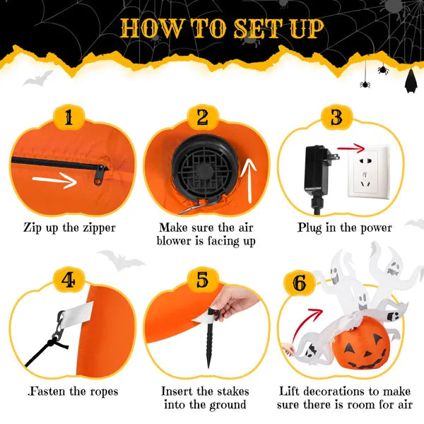 5.9 FT Halloween Inflatable Pumpkin Ghost with Built-in LED Lights, Scary Blow up Yard Decor for Lawn, Garden, Indoor Outdoor.