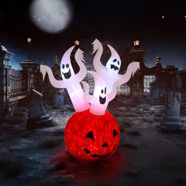 5.9 FT Halloween Inflatable Pumpkin Ghost with Built-in LED Lights, Scary Blow up Yard Decor for Lawn, Garden, Indoor Outdoor.