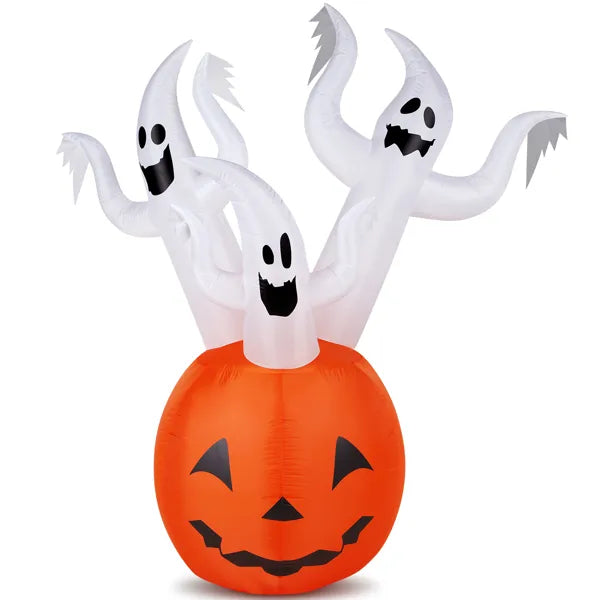 5.9 FT Halloween Inflatable Pumpkin Ghost with Built-in LED Lights, Scary Blow up Yard Decor for Lawn, Garden, Indoor Outdoor.