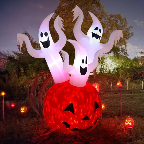 5.9 FT Halloween Inflatable Pumpkin Ghost with Built-in LED Lights, Scary Blow up Yard Decor for Lawn, Garden, Indoor Outdoor.