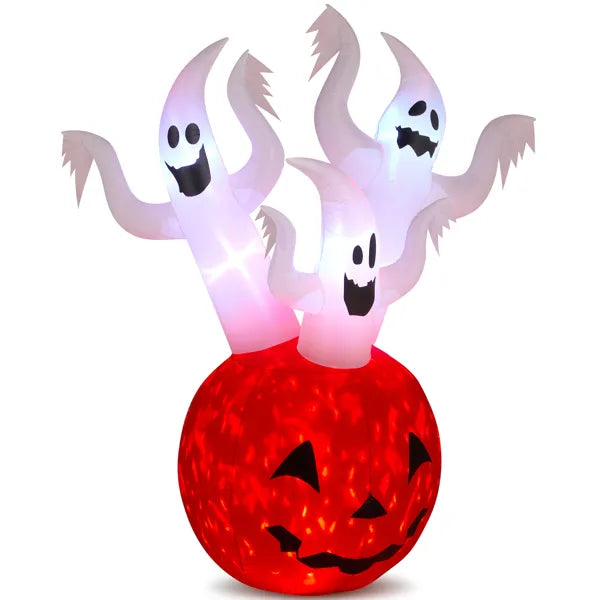 5.9 FT Halloween Inflatable Pumpkin Ghost with Built-in LED Lights, Scary Blow up Yard Decor for Lawn, Garden, Indoor Outdoor.