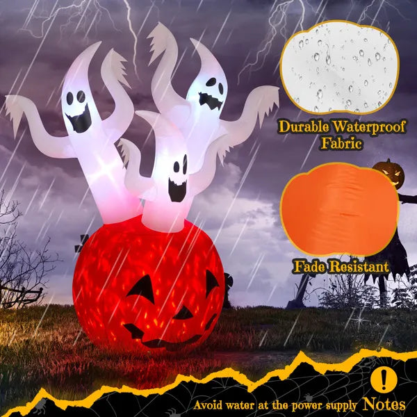 5.9 FT Halloween Inflatable Pumpkin Ghost with Built-in LED Lights, Scary Blow up Yard Decor for Lawn, Garden, Indoor Outdoor.
