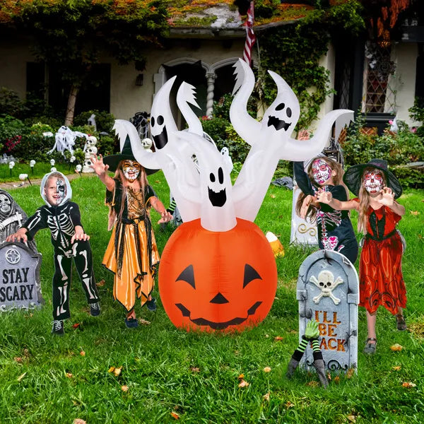 5.9 FT Halloween Inflatable Pumpkin Ghost with Built-in LED Lights, Scary Blow up Yard Decor for Lawn, Garden, Indoor Outdoor.