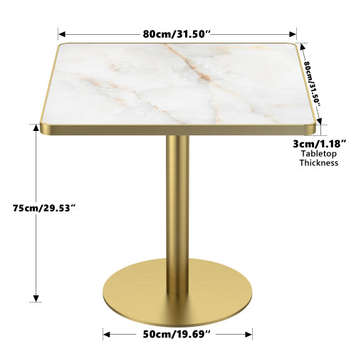 AEELLEEA 31.5-Inch Square Dining Table, White Marble-Look Top with Gold Metal Pedestal Base, Modern Kitchen Table