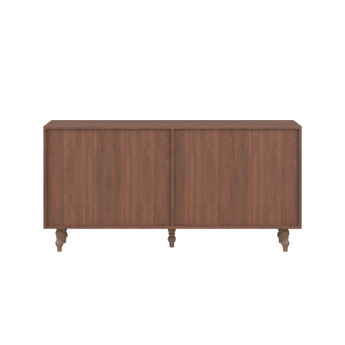 AEELLEEA 59" Walnut Brown Sideboard Buffet Cabinet with 4 Textured Doors, Farmhouse Storage Cabinet with Shelves for Dining Room