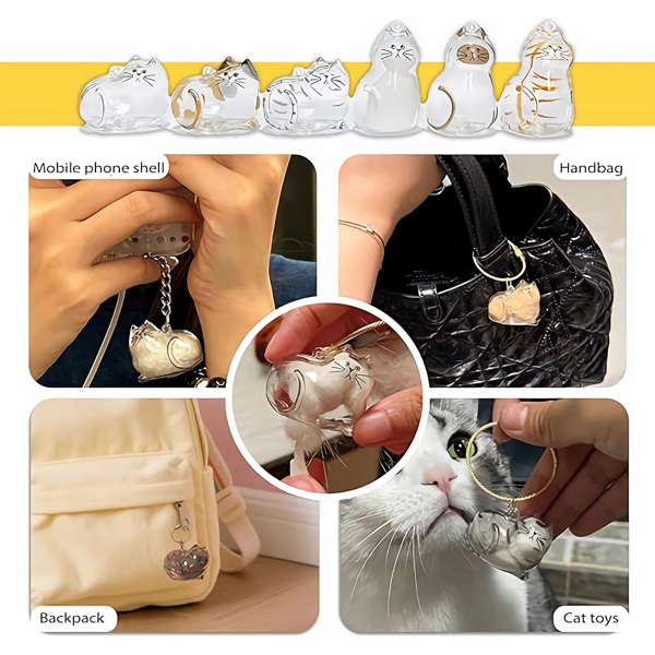 AEELLEEA Cat Hair Keepsake Keychain, Clear Cat-Shaped Capsule Pendant, 1.8 Inch Pet Fur Memory Charm, Gift for Cat Lovers