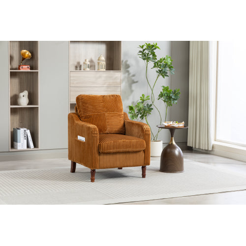 AEELLEEA Mid Century Corduroy Accent Chair, Armchair with Solid Wood Legs & Side Pocket
