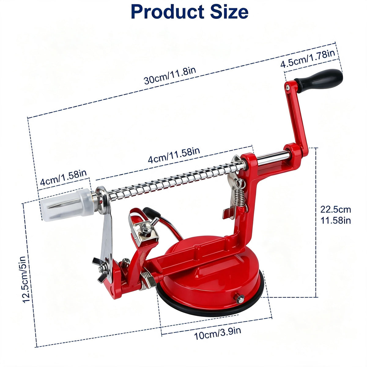 3 in 1 Apple Peeler Slicer Corer, Manual Hand Crank Fruit Peeler with Strong Suction Base, Stainless Steel Blade for Apple Potato