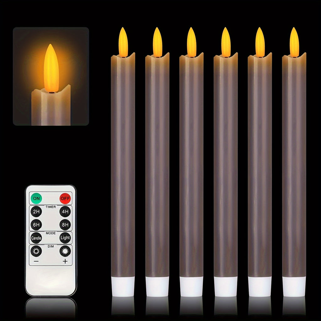 Flameless LED Flickering Taper Candles with Remote Timer Dimmer, Battery Operated Window Candles, 9.5 Inches 6 Pcs - Perfect for Christmas, Wedding & Valentine's Day Decor