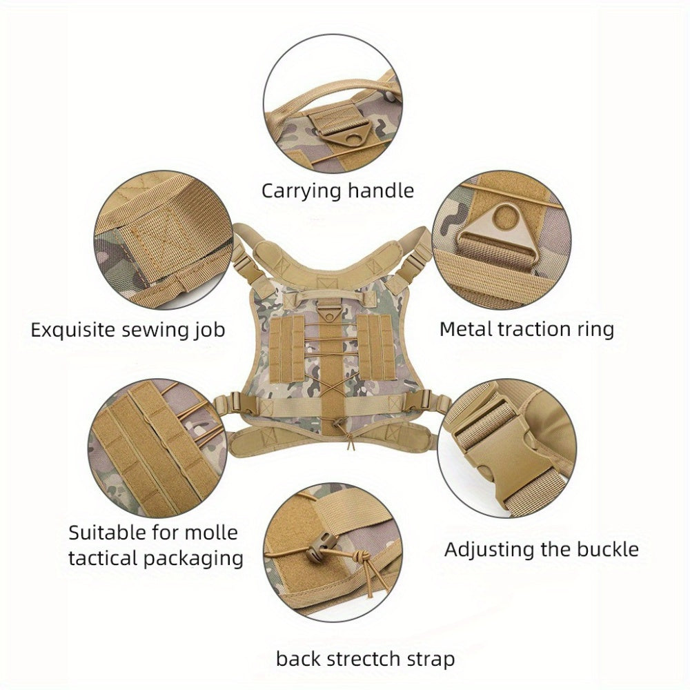  Tactical Dog Harness, Adjustable No Pull Dog Vest with MOLLE Hook and Loop Panels, Quick Release Buckles & Top Handle for Training Walking Outdoor