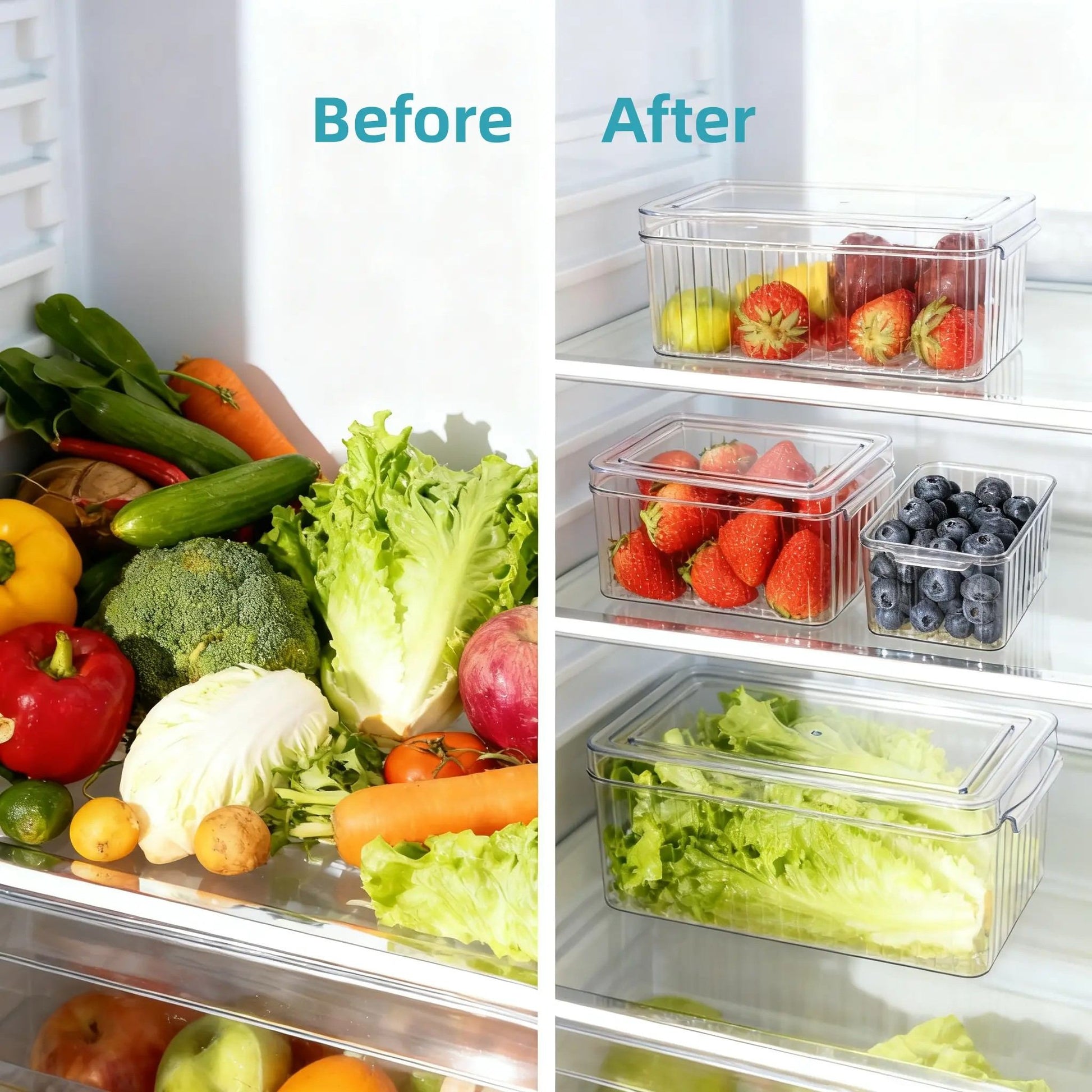 7 Pcs Clear Fridge Organizer Bins with Lids, Stackable Refrigerator Storage, 3 Sizes Pantry Organization Containers for Kitchen Freezer & Cabinet