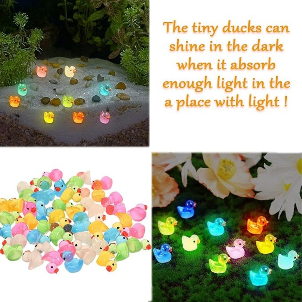 50 Pcs Mini Resin Ducks Luminous Tiny Ducks Miniature Duck Glow in The Dark for DIY Garden Dollhouse Duck Accessories