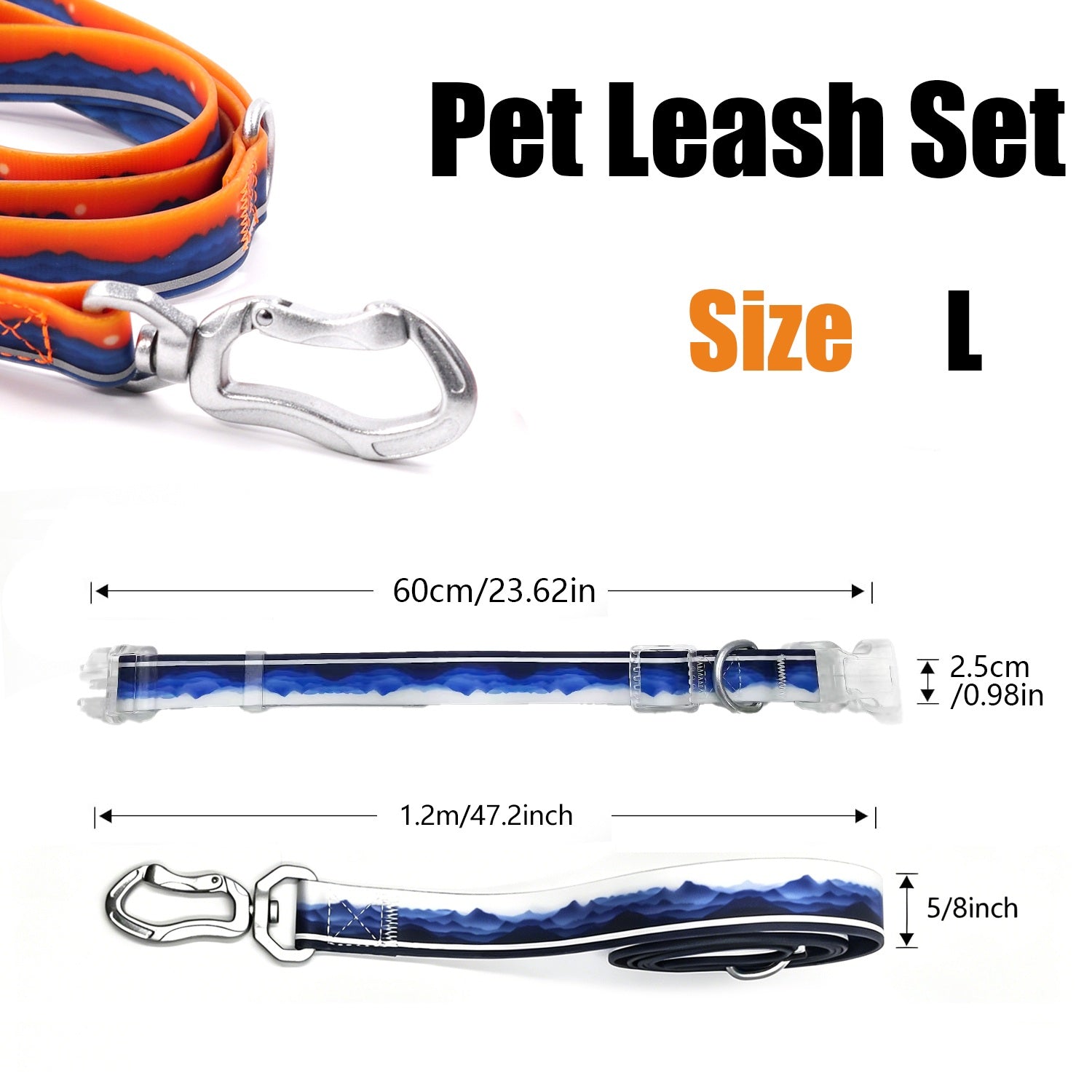 Reflective Dog Collar and Leash Set, Waterproof Adjustable Dog Leash with Metal Swivel Clip, Soft Handle Pet Leash Collar for Medium Large Dogs