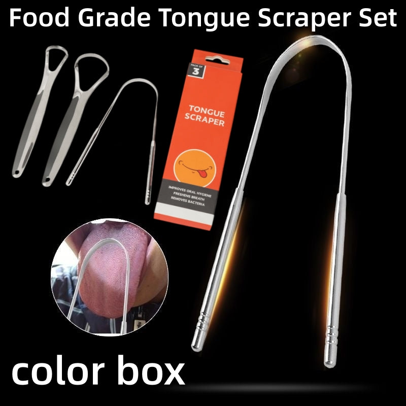 Tongue Scraper for Adults and Kids with Stainless Steel, Metal Tongue Dcraper Brush for Oral Hygiene, Tounge Scrapper Cleaner Reduce Bad Breath(3Pcs)