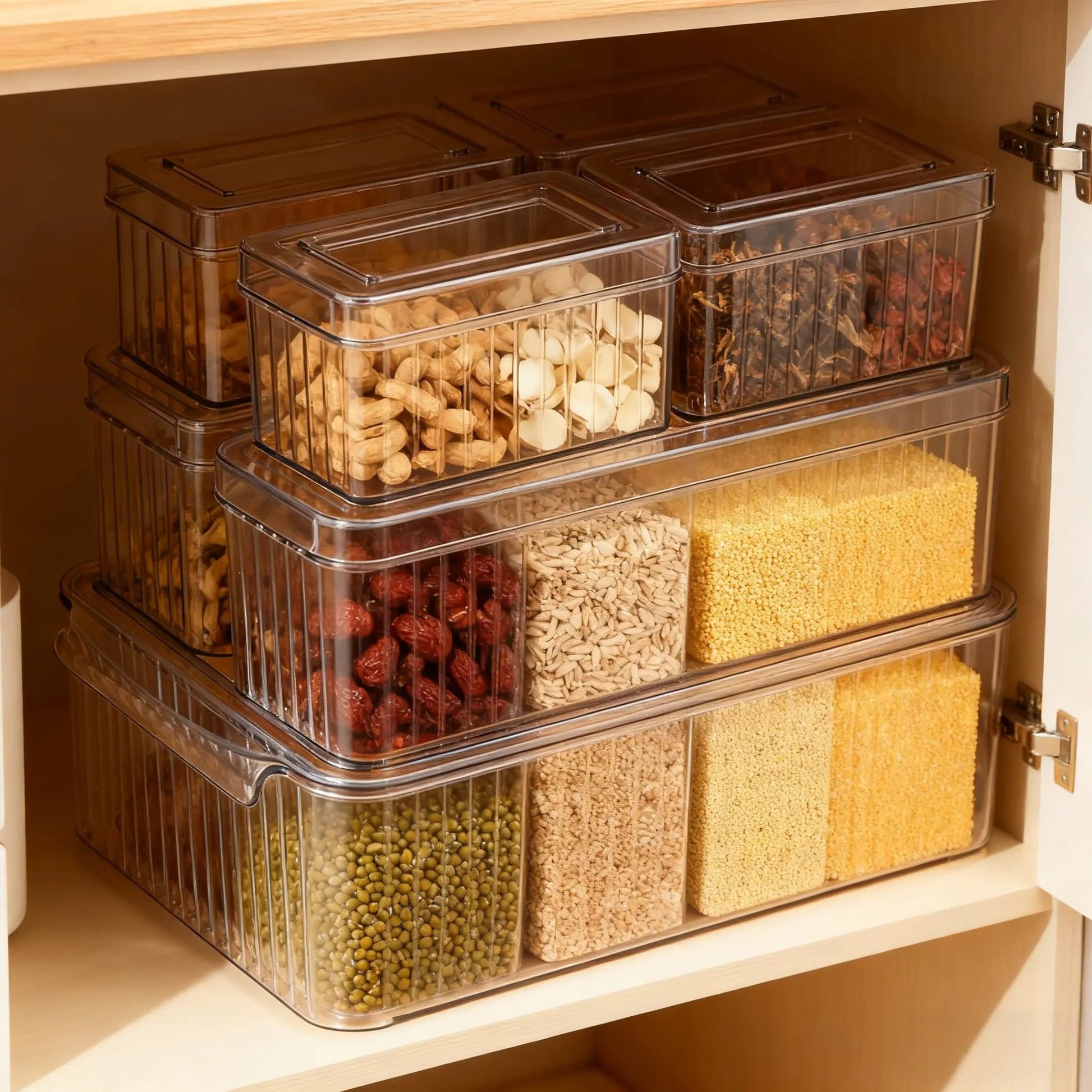 7 Pcs Clear Fridge Organizer Bins with Lids, Stackable Refrigerator Storage, 3 Sizes Pantry Organization Containers for Kitchen Freezer & Cabinet