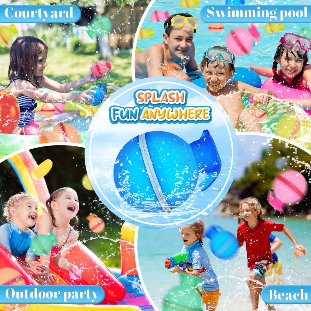 12 Pack Reusable Water Balloons, Quick Fill Silicone Water Bombs, Safe Eco‑Friendly Summer Water Toy for Kids, for Pool Beach Backyard Outdoor Water Fight Games