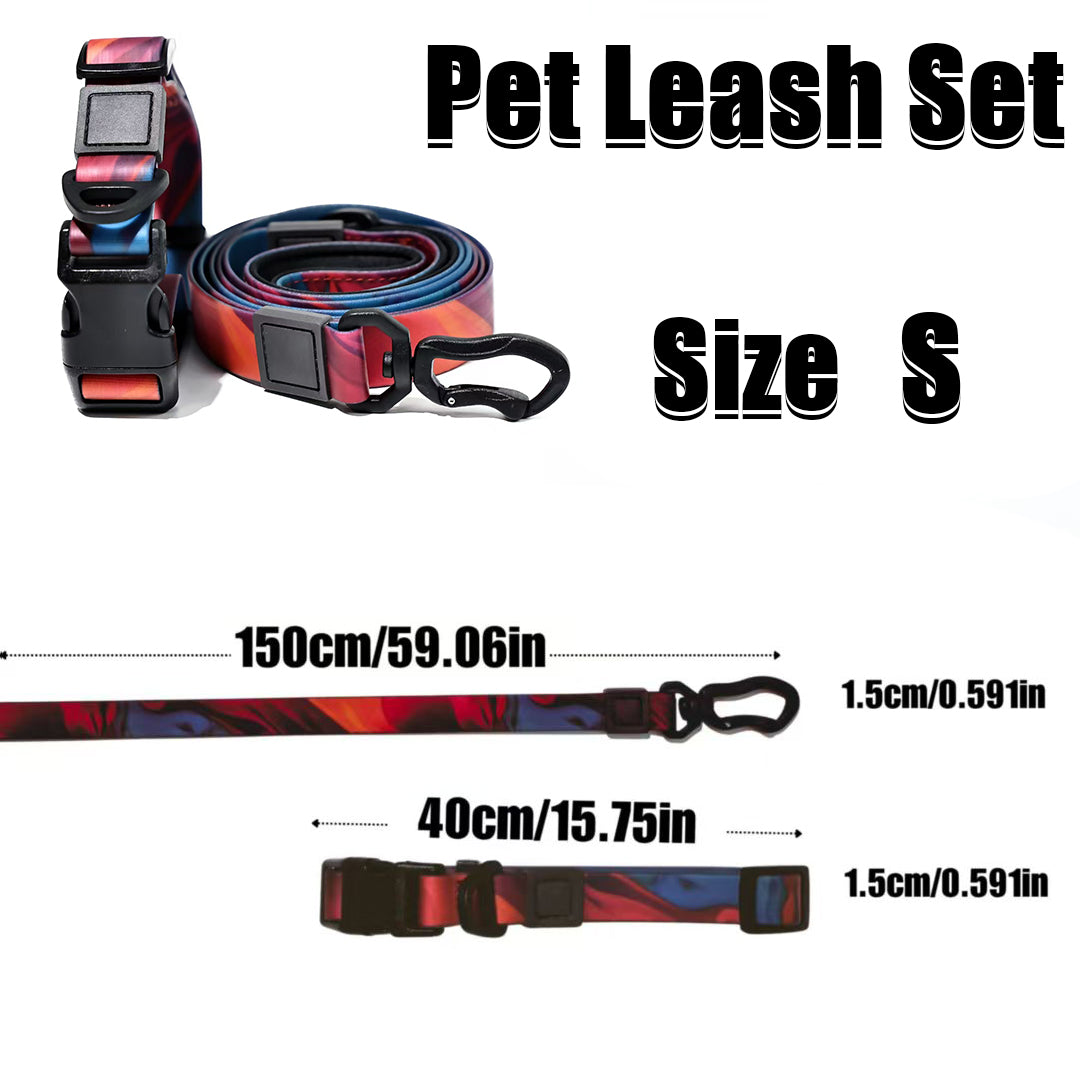 Printed Dog Collar and Leash Set, Adjustable Quick Release Buckle, Heavy Duty Matching Pet Walking Gear for Small Medium Large Dogs
