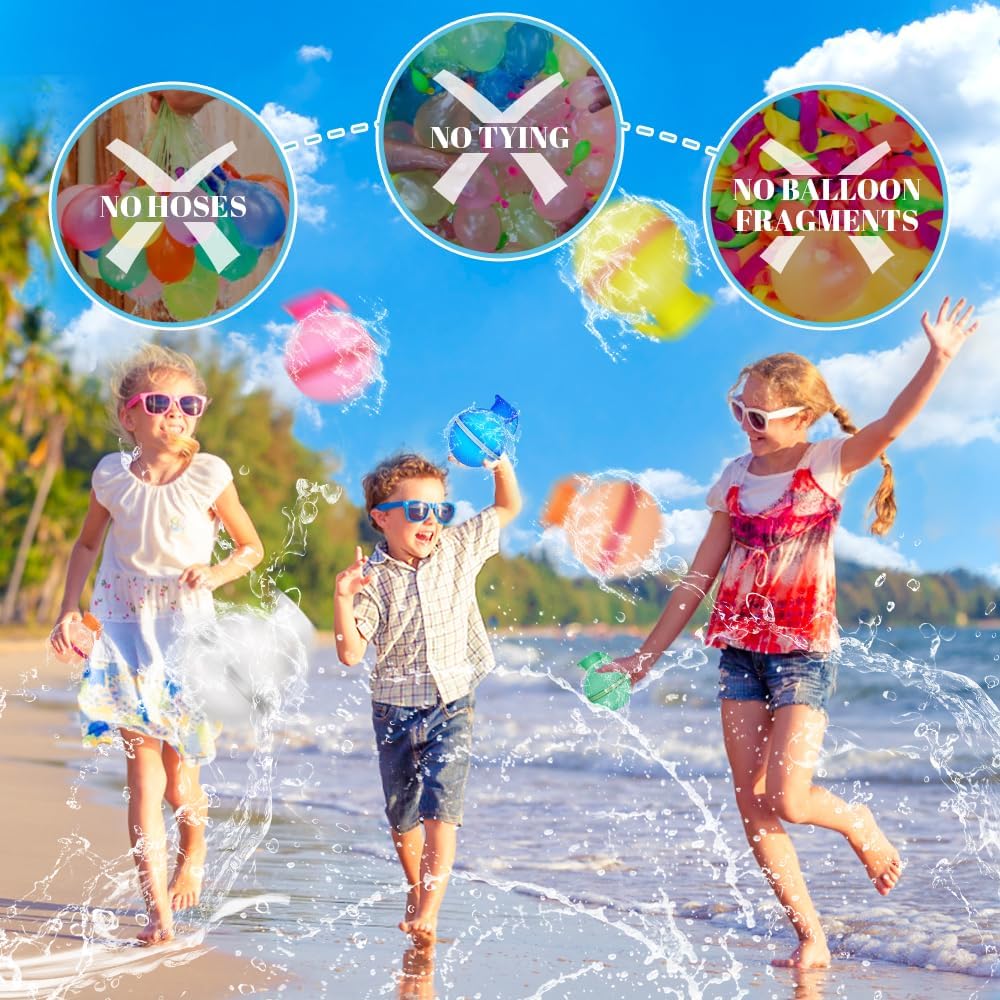 12 Pack Reusable Water Balloons, Quick Fill Silicone Water Bombs, Safe Eco‑Friendly Summer Water Toy for Kids, for Pool Beach Backyard Outdoor Water Fight Games